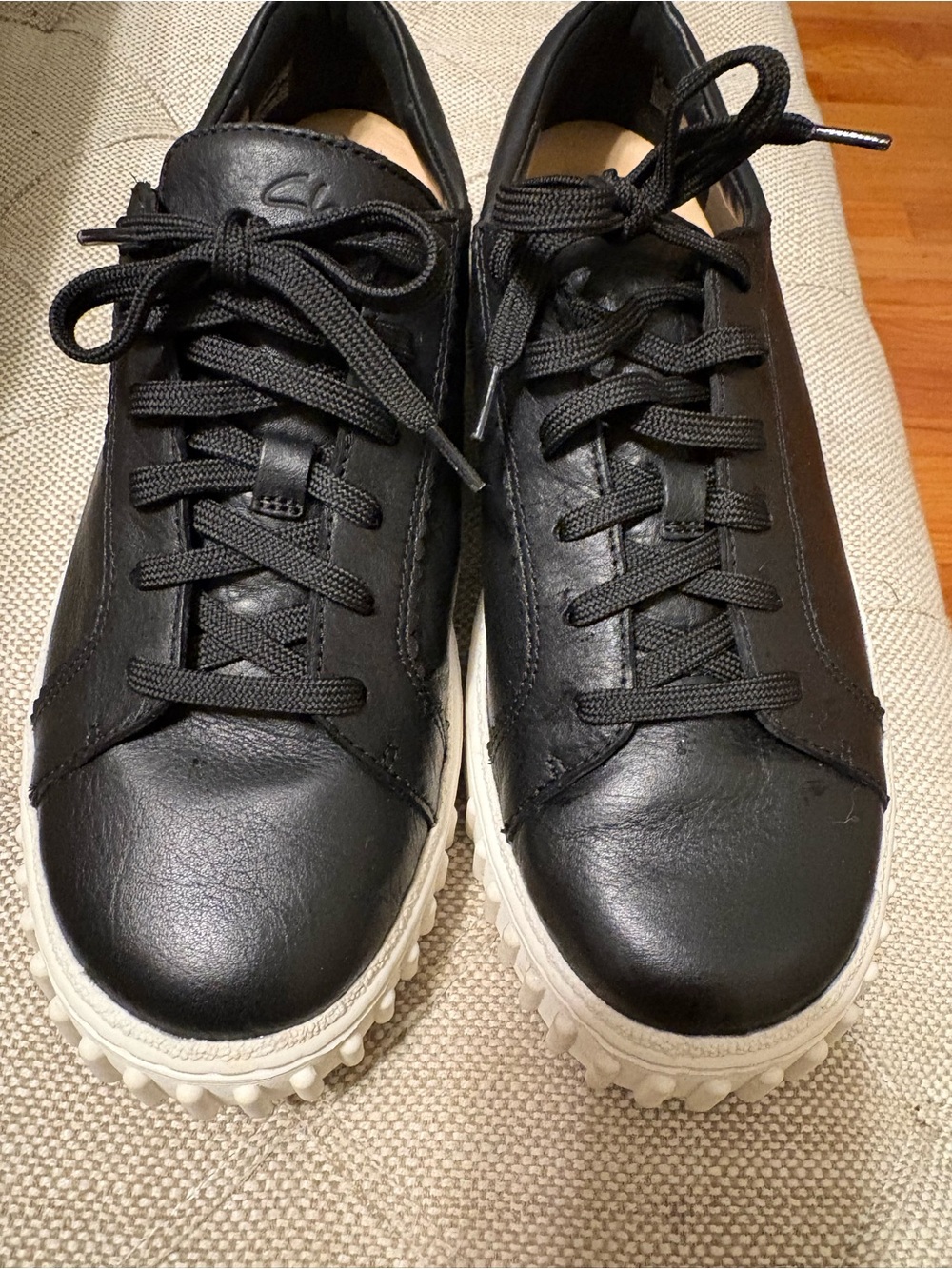 Clarks Black Leather Lace-Up Women's Sneakers with White Sole